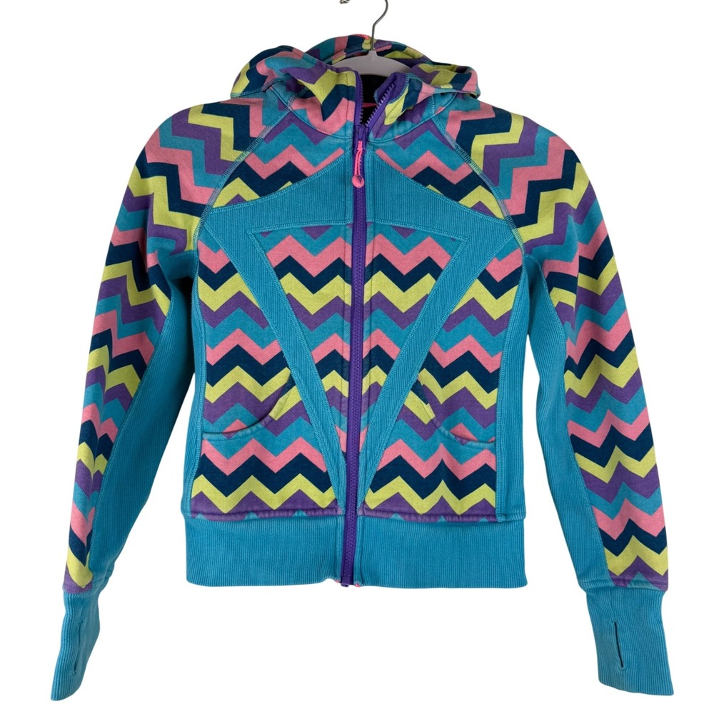 Ivivva Girls Lululemon Full Zip Hoodie‎ Jacket Size 10 Multicolor Thumb Holes